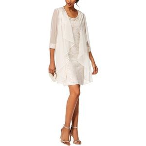 R&M RICHARDS Womens Ivory 3/4 Sleeve Open Cardigan Top